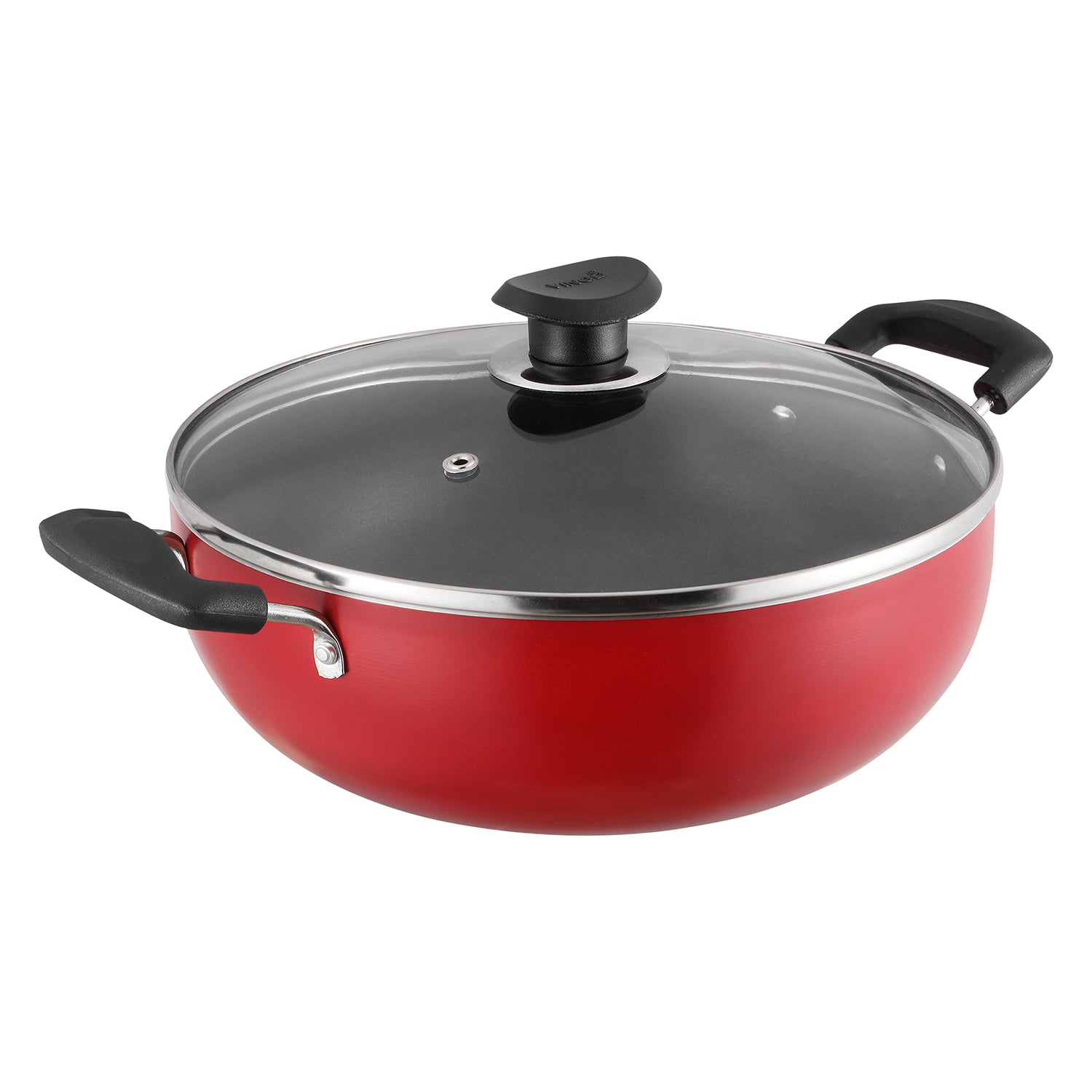 nonstick kadai with glass lid and sturdy side handles, designed for efficient cooking and everyday kitchen use.