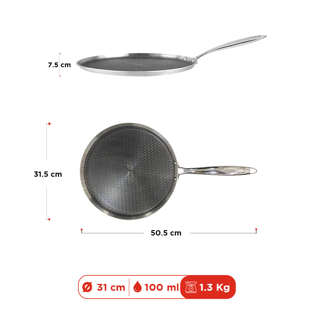 Vinod Platinum Triply SAS Pro Dosa Tawa - Side Profile Detail | Vinod Cookware India