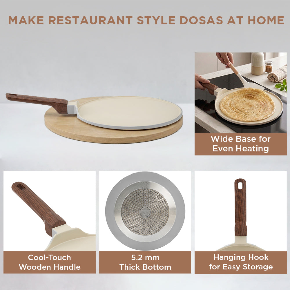 Vinod Ceravit Dosa Tawa Washed Stone - Grid Style Hero Shot Both Sizes | Vinod Cookware