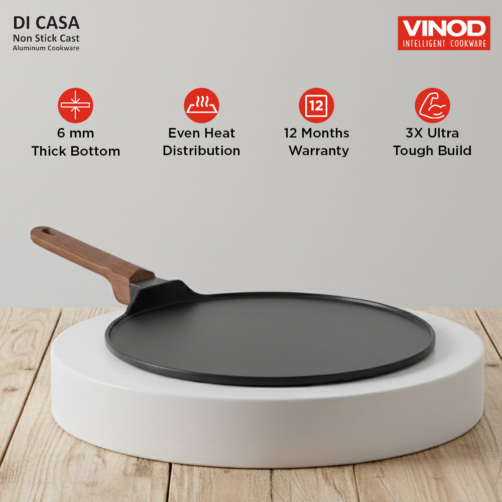 Vinod Di Casa Dosa Tawa - Wooden Handle Induction Safe Premium Non-Stick | Vinod Cookware