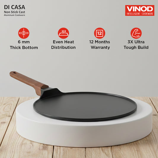 Vinod Di Casa Dosa Tawa - Wooden Handle Induction Safe Premium Non-Stick | Vinod Cookware