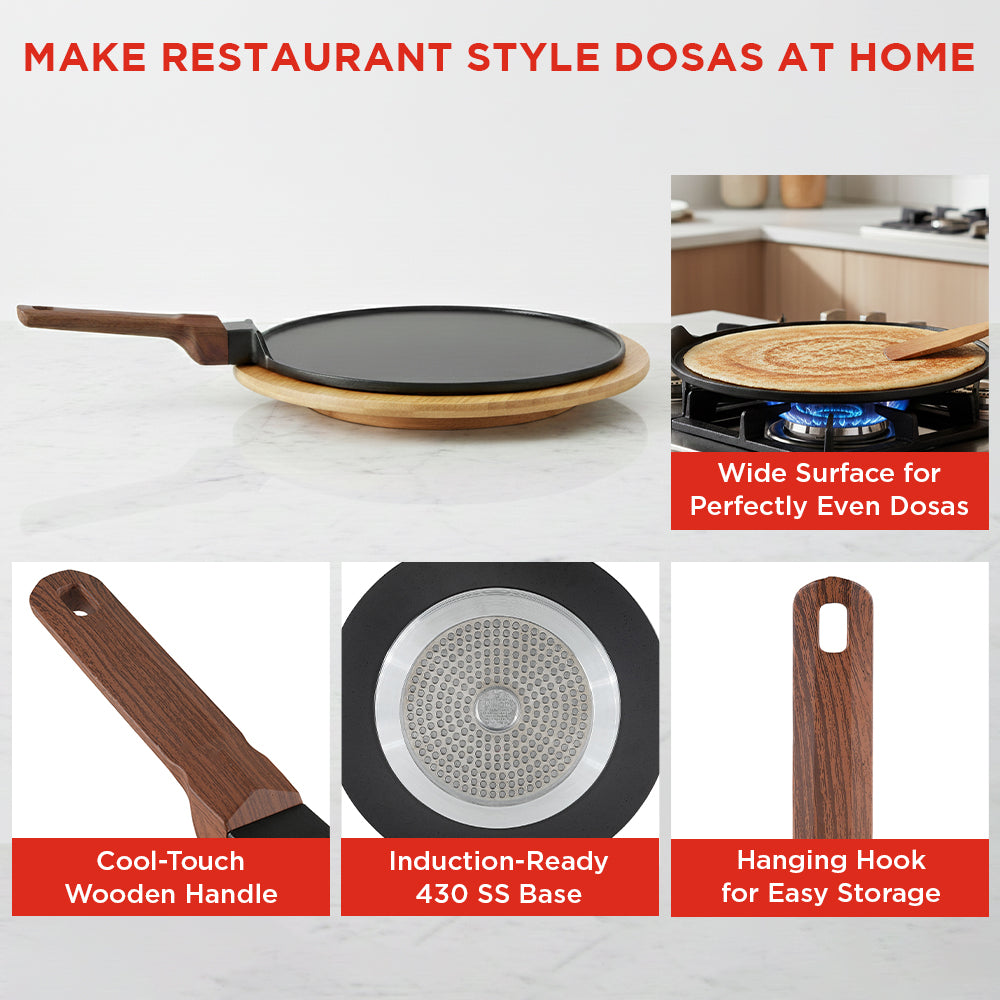Vinod Di Casa Dosa Tawa - Key Features Triple Layer Non-Stick Even Heat | Vinod Cookware