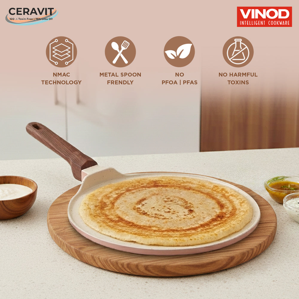 Vinod Ceravit Dosa Tawa Desert Rose 27cm 30cm - PFOA Free Ceramic Non-Stick Induction Friendly | Vinod Cookware