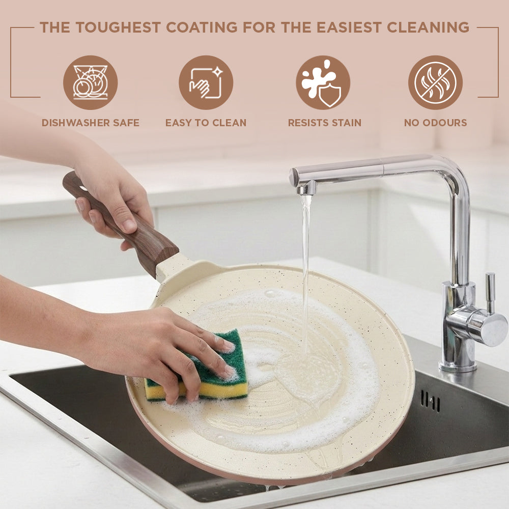 Vinod Ceravit Dosa Tawa Desert Rose - Easy Clean Odour Resistant Ceramic Coating | Vinod Cookware