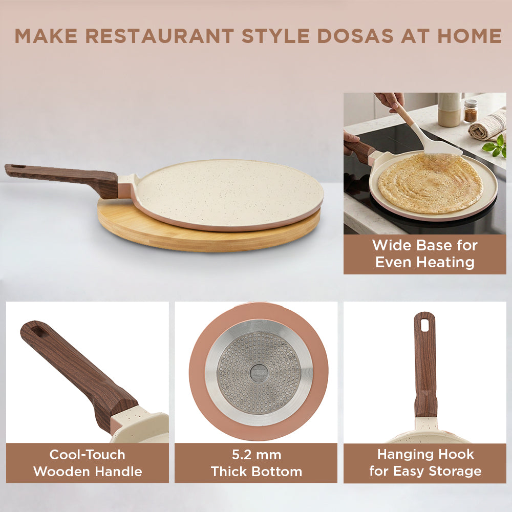 Vinod Ceravit Dosa Tawa - Desert Rose Grid Style 27cm and 30cm Shot | Vinod Cookware