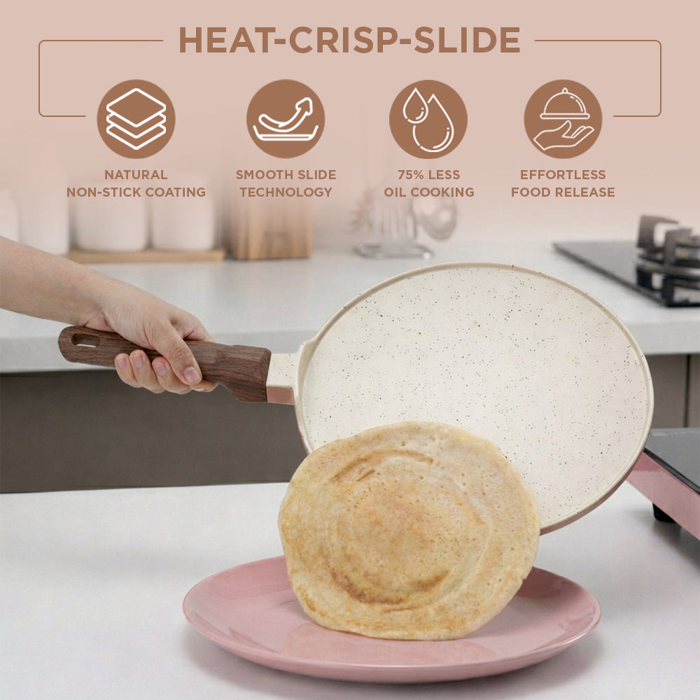 Vinod Ceravit Dosa Tawa Desert Rose - Smooth Ceramic Surface Easy Dosa Sliding | Vinod Cookware