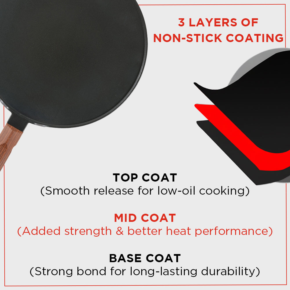 Vinod Di Casa Dosa Tawa - 4.8mm Base Three Layer Non-Stick Construction | Vinod Cookware