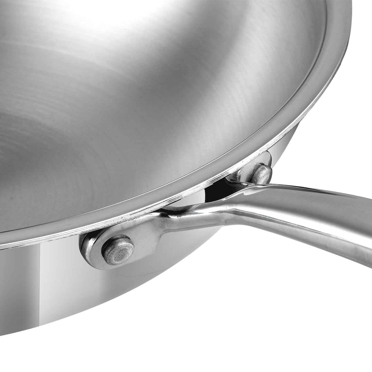 Vinod Platinum Triply Stainless Steel Wok 26cm - Handle and Rivet Detail | Vinod Cookware India