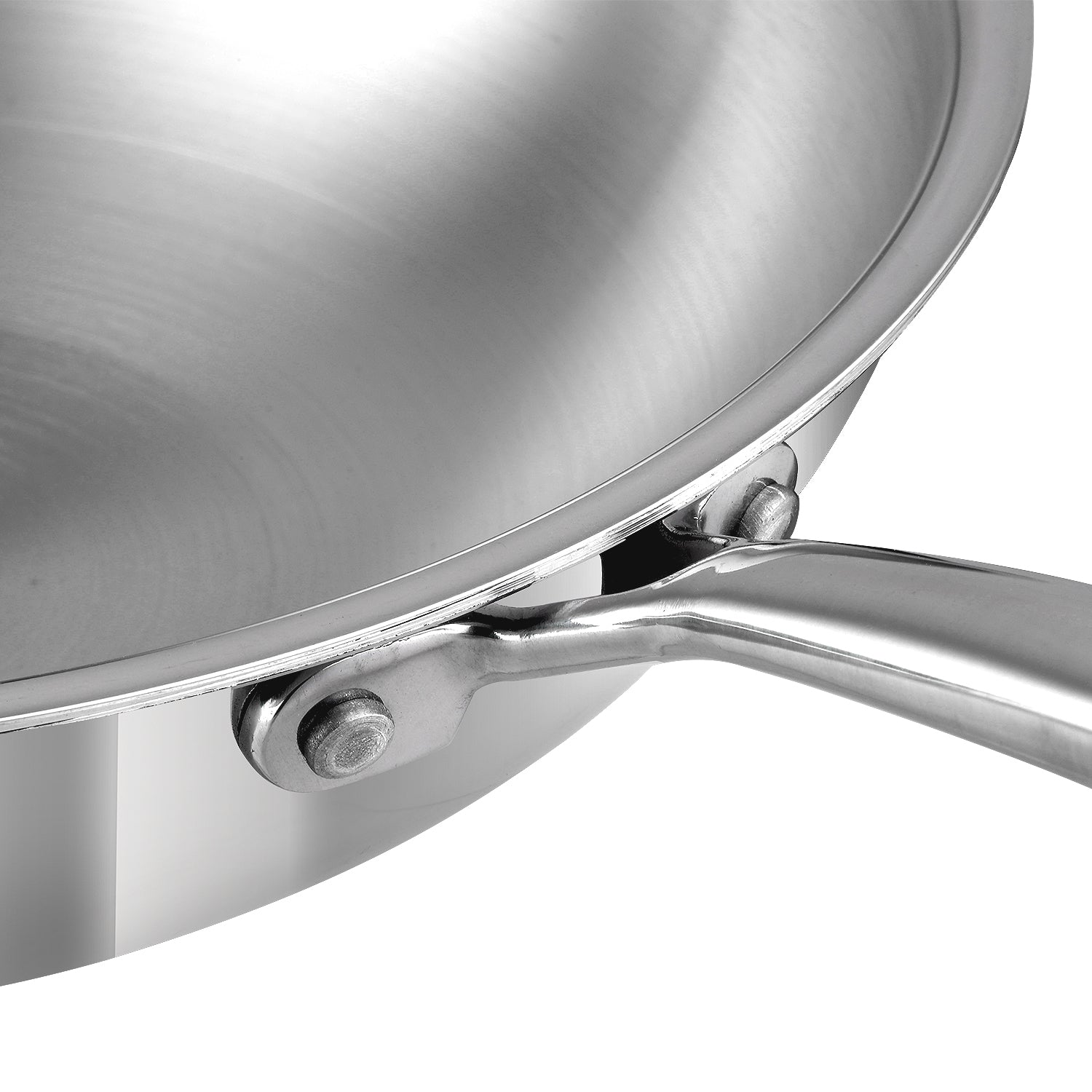 Vinod Platinum Triply Stainless Steel Wok 26cm - Handle and Rivet Detail | Vinod Cookware India
