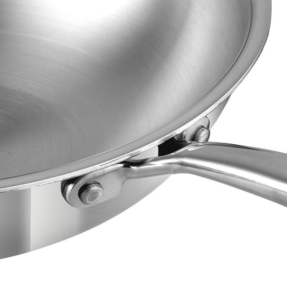 Vinod Platinum Triply Stainless Steel Wok 26cm - Handle and Rivet Detail | Vinod Cookware India
