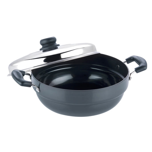 Vinod Hard Anodised Multi Kadai - Easy Lift Stainless Steel Lid | Vinod Cookware India