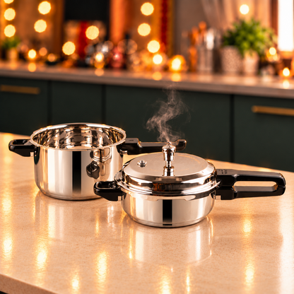 Vinod Combo Set - Regular Outer Lid Pressure Cooker with Deep Pan Pressure Cooker & Common Lid