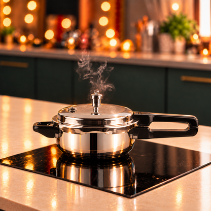 Vinod Stainless Steel Deep Pan Pressure Cooker with Lid (Induction Friendly)