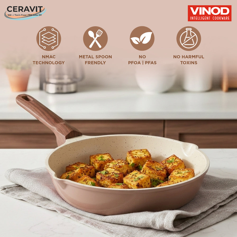 Vinod Ceravit Frypan Desert Rose 20cm 24cm 26cm - PFOA Free Ceramic Non-Stick Induction Friendly | Vinod Cookware