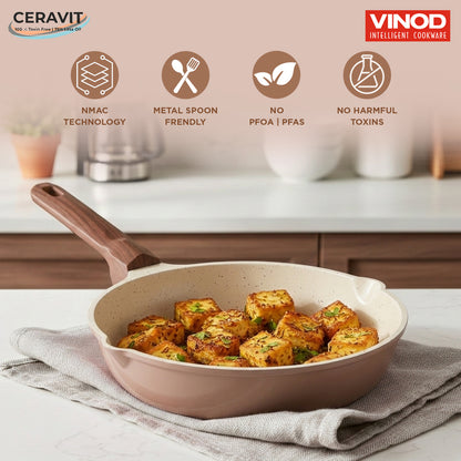 Vinod Ceravit Frypan Desert Rose 20cm 24cm 26cm - PFOA Free Ceramic Non-Stick Induction Friendly | Vinod Cookware