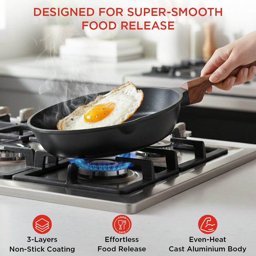 Vinod Di Casa Non-Stick Frypan - Hero Shot All Three Sizes | Vinod Cookware