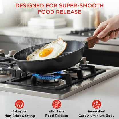 Vinod Di Casa Non-Stick Frypan - Hero Shot All Three Sizes | Vinod Cookware