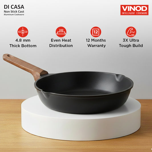 Vinod Di Casa Frypan - 4.8mm Thick Base Even Heat Distribution Gas Induction | Vinod Cookware
