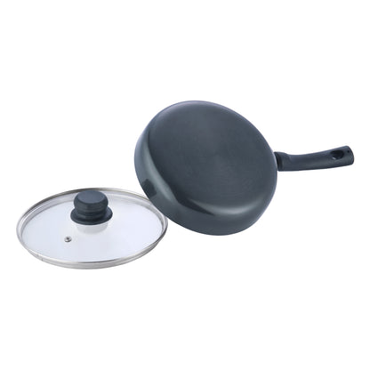 Vinod Hard Anodised Deep Frypan - With Lid Side View | Vinod Cookware India