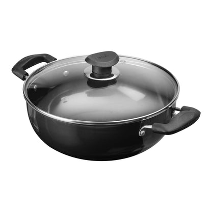 Vinod Hard Anodised Deep Kadai - Side View with Lid | Vinod Cookware India