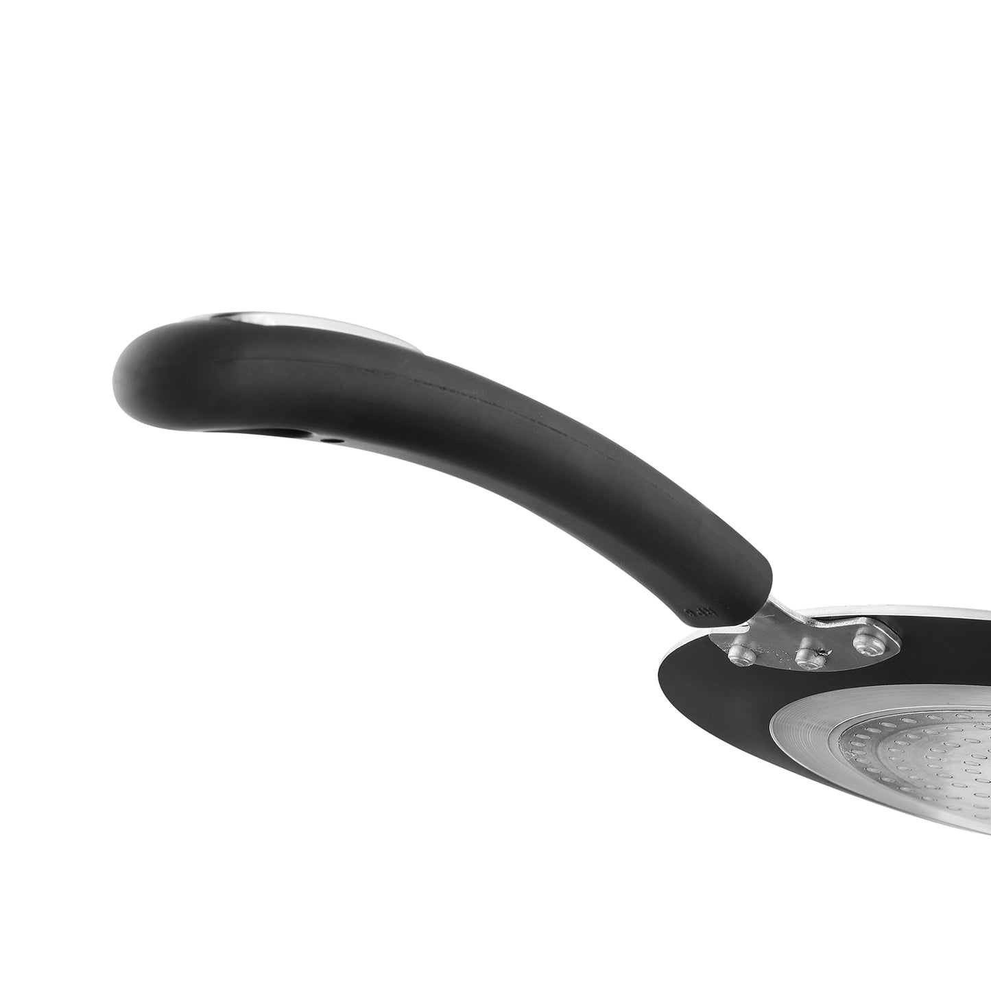 Close-up of the Marlibo Nonstick Concave Tawa showing an ergonomic handle with sturdy metal attachment for comfortable use.
