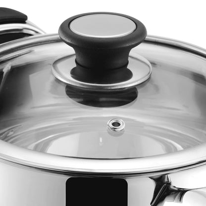 Vinod Durban Handi Saucepot - Toughened Glass Lid with Steam Release Vent, Easy to Monitor Cooking, Hygienic Stainless Steel | Vinod Cookware India