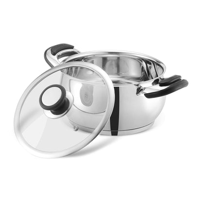 Vinod Durban Handi with Toughened Glass Lid - Steam Release Vent, AISI 430 Magnetic Induction Base, Scratch Resistant Interior | Vinod Cookware India