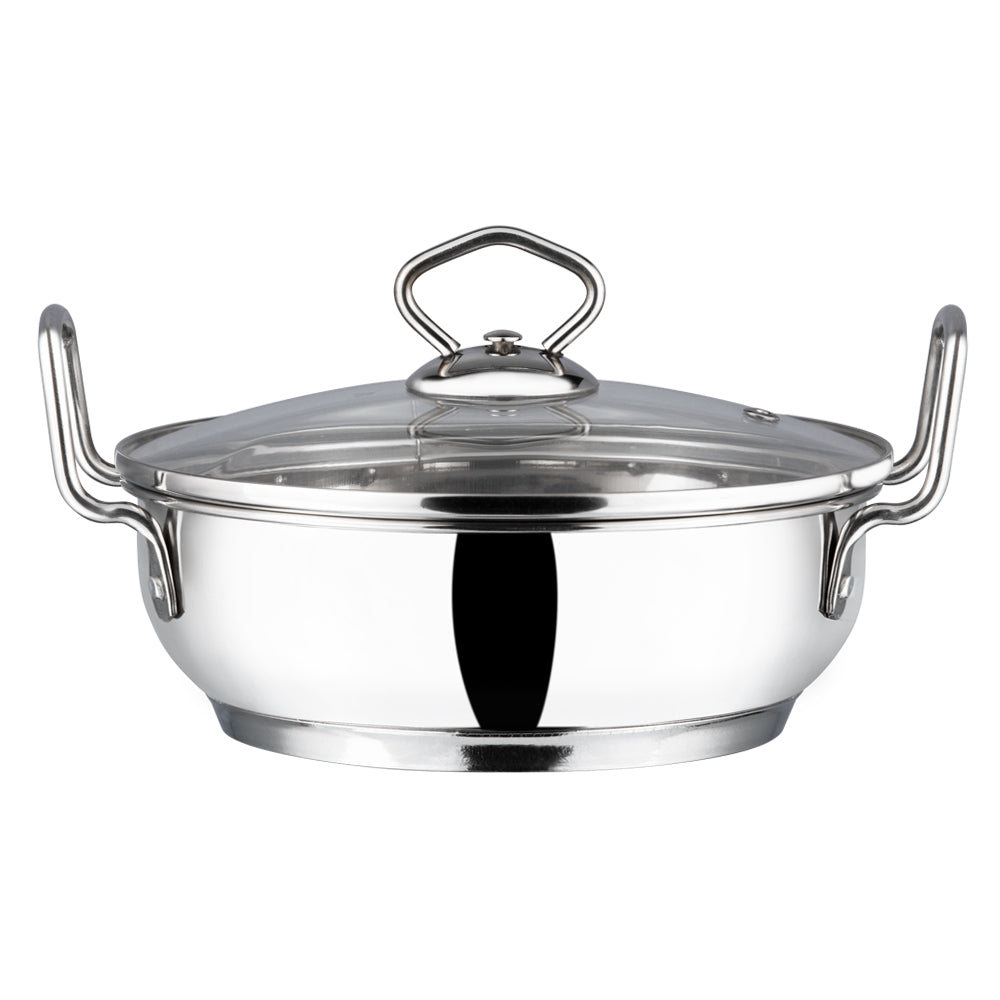 Vinod Stainless Steel Kadai with Lid - Induction Safe SAS Bottom Base | Vinod Cookware