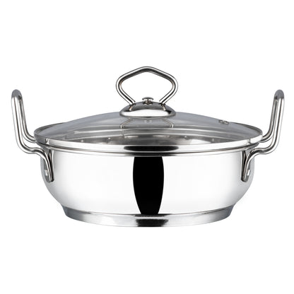 Vinod Stainless Steel Kadai with Lid - Induction Safe SAS Bottom Base | Vinod Cookware