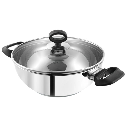 Vinod Deluxe Kadai with Glass Lid - Induction Safe SAS Bottom Stainless Steel | Vinod Cookware