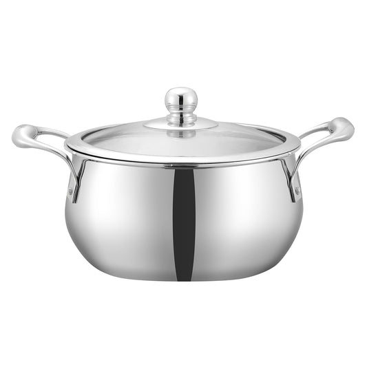 Vinod Platinum, Triply Medium Belly Saucepot, Induction Friendly Saucepot, Stainless Steel Belly Pot, Triply Stainless Steel Cookware, Belly Saucepot with Lid, Heavy Bottom Saucepot,