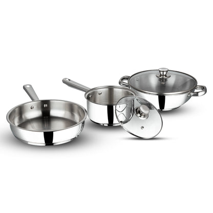 Vinod Modena 3pc Set - Frypan Saucepan and Kadai with Glass Lid Induction Safe | Vinod Cookware