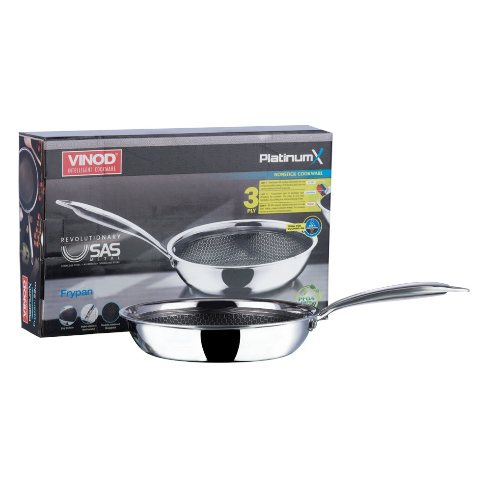 Vinod Platinum Triply Stainless Steel X Fry Pan 20 cm (Induction
