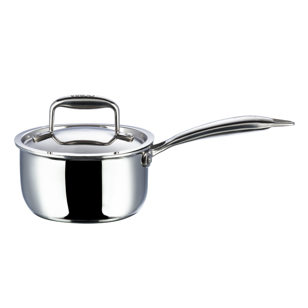 Vinod Platinum Triply Stainless Steel Saucepan - Induction Safe View | Vinod Cookware India