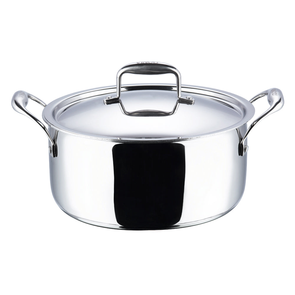 Vinod Platinum, Triply Stainless Steel Saucepot, Saucepot with Lid, Stainless Steel Cookware, Triply Cookware India, Induction Compatible Saucepot, Heavy Bottom Saucepot, Kitchen Cooking Pot