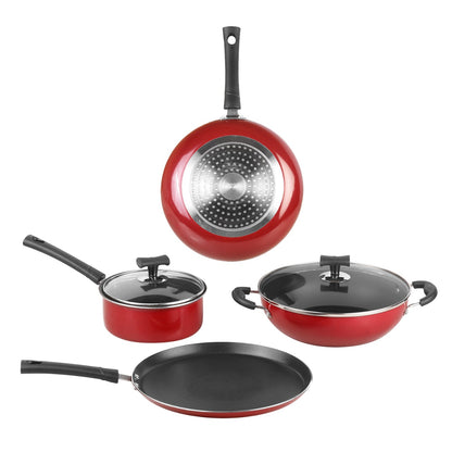 Vinod Popular Non-Stick 4pc Set - Kadai Frypan Tawa and Saucepan | Vinod Cookware