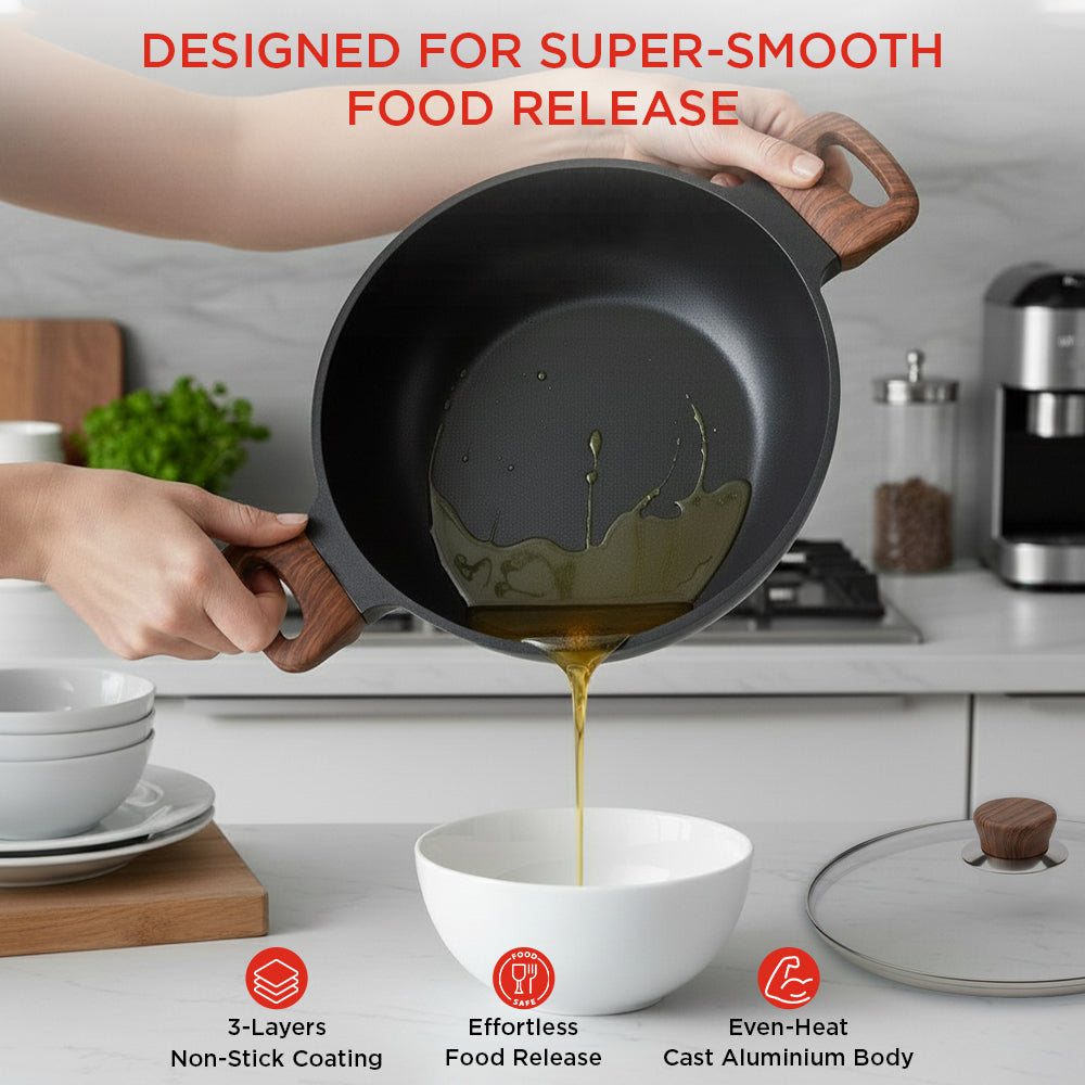 Vinod Di Casa Deep Kadai - Induction Gas Compatible Side Profile View | Vinod Cookware
