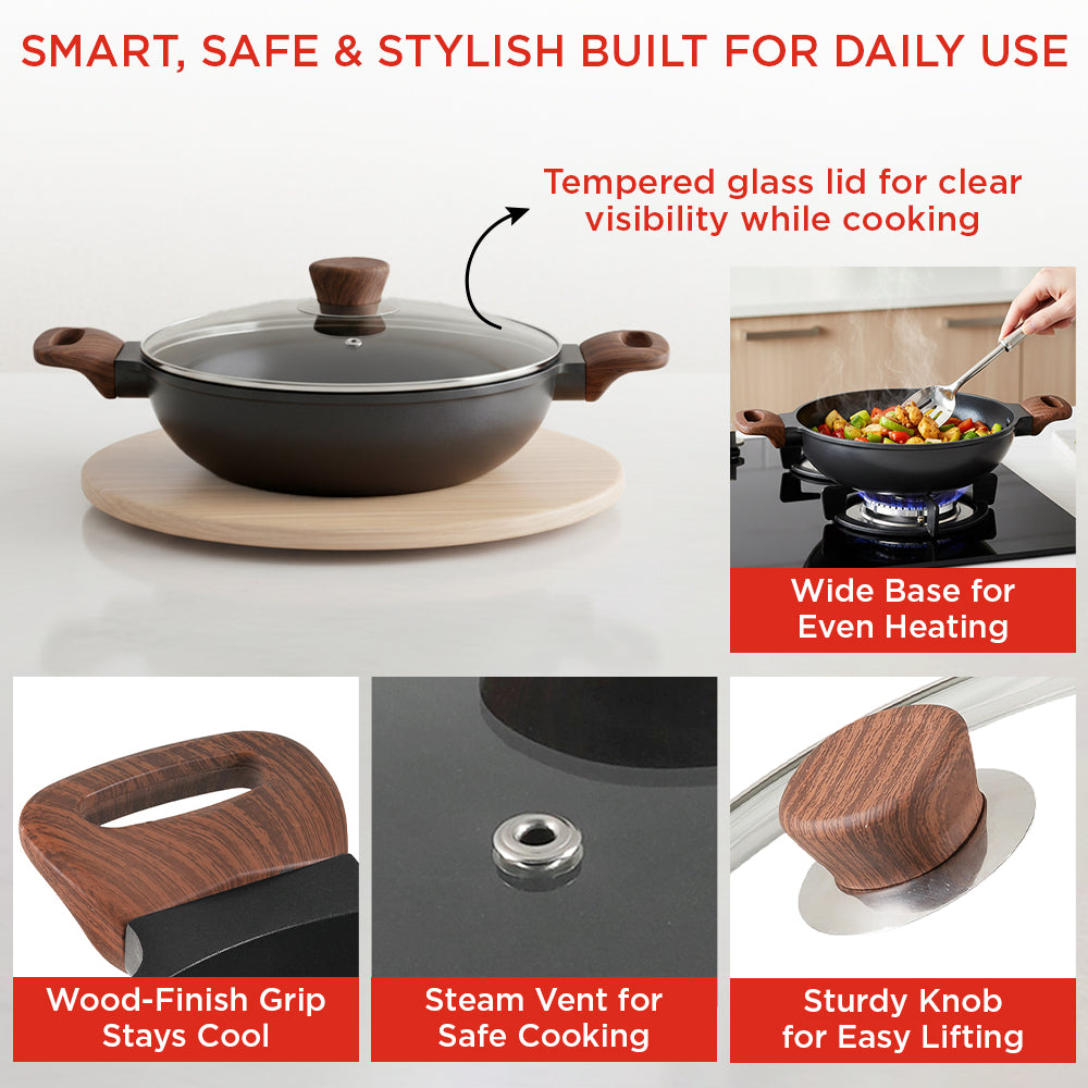 Vinod Di Casa Deep Kadai - 4.8mm Thick Base Even Heat for Curries Gravies Biryani | Vinod Cookware