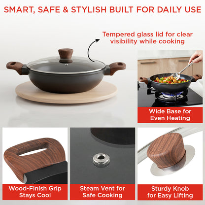 Vinod Di Casa Deep Kadai - 4.8mm Thick Base Even Heat for Curries Gravies Biryani | Vinod Cookware