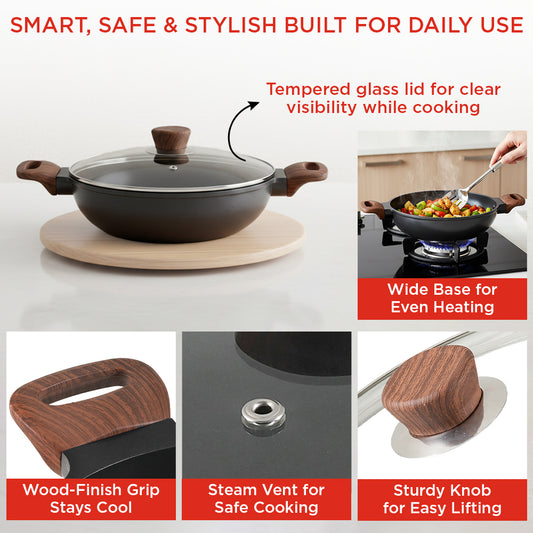 Vinod Di Casa Deep Kadai - 4.8mm Thick Base Even Heat for Curries Gravies Biryani | Vinod Cookware