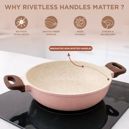 Vinod Ceravit Kadai Desert Rose - 5.2mm Thick Base Wide Induction Bottom | Vinod Cookware