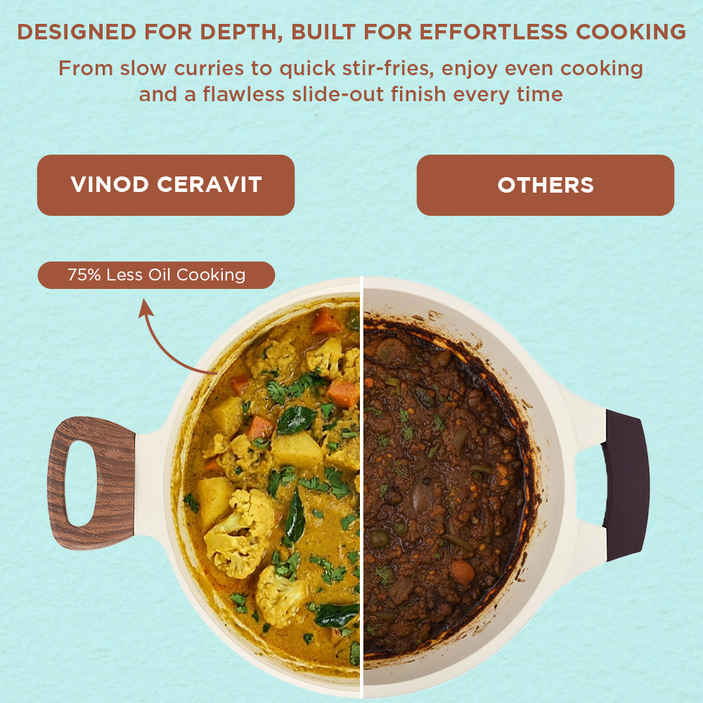 Vinod Ceravit Kadai - Ceragreen Ceramic vs Regular Comparison Chart | Vinod Cookware
