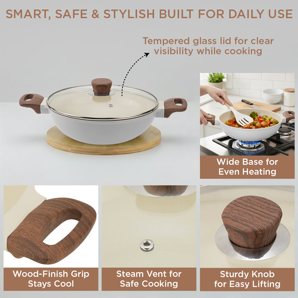 Vinod Ceravit Kadai Washed Stone - Grid Style All Sizes Hero Shot | Vinod Cookware