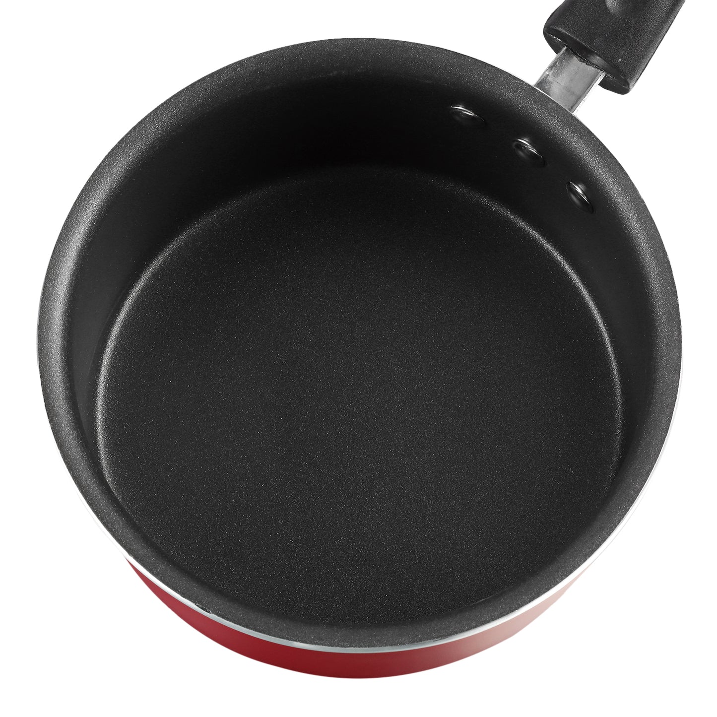 Top view of a nonstick saucepan showing a smooth interior coating and durable construction for everyday cooking.