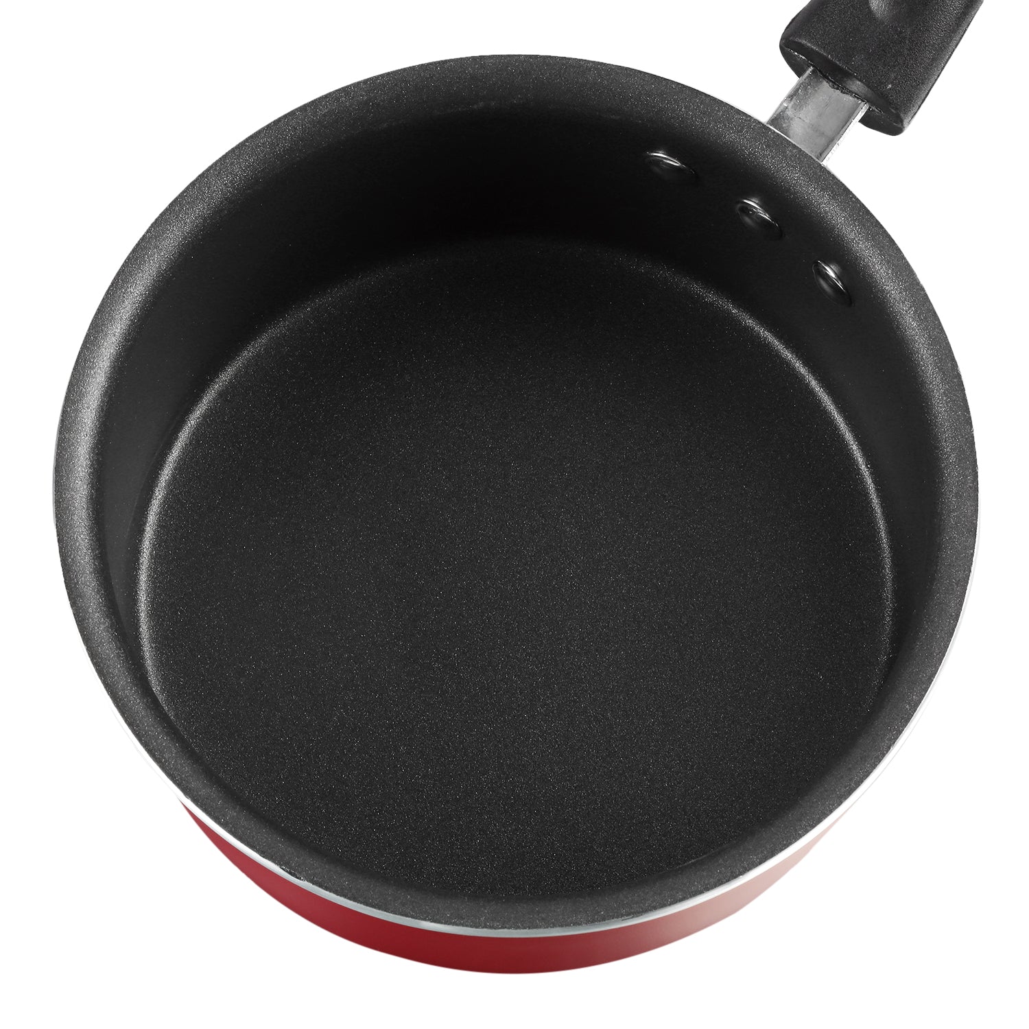 Top view of a nonstick saucepan showing a smooth interior coating and durable construction for everyday cooking.