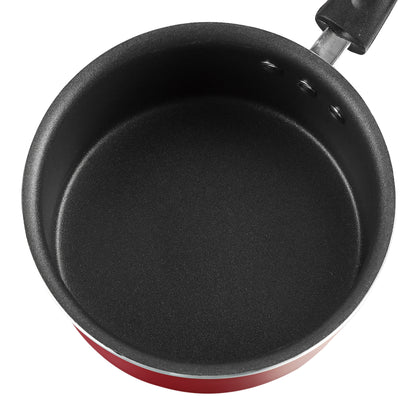 Top view of a nonstick saucepan showing a smooth interior coating and durable construction for everyday cooking.