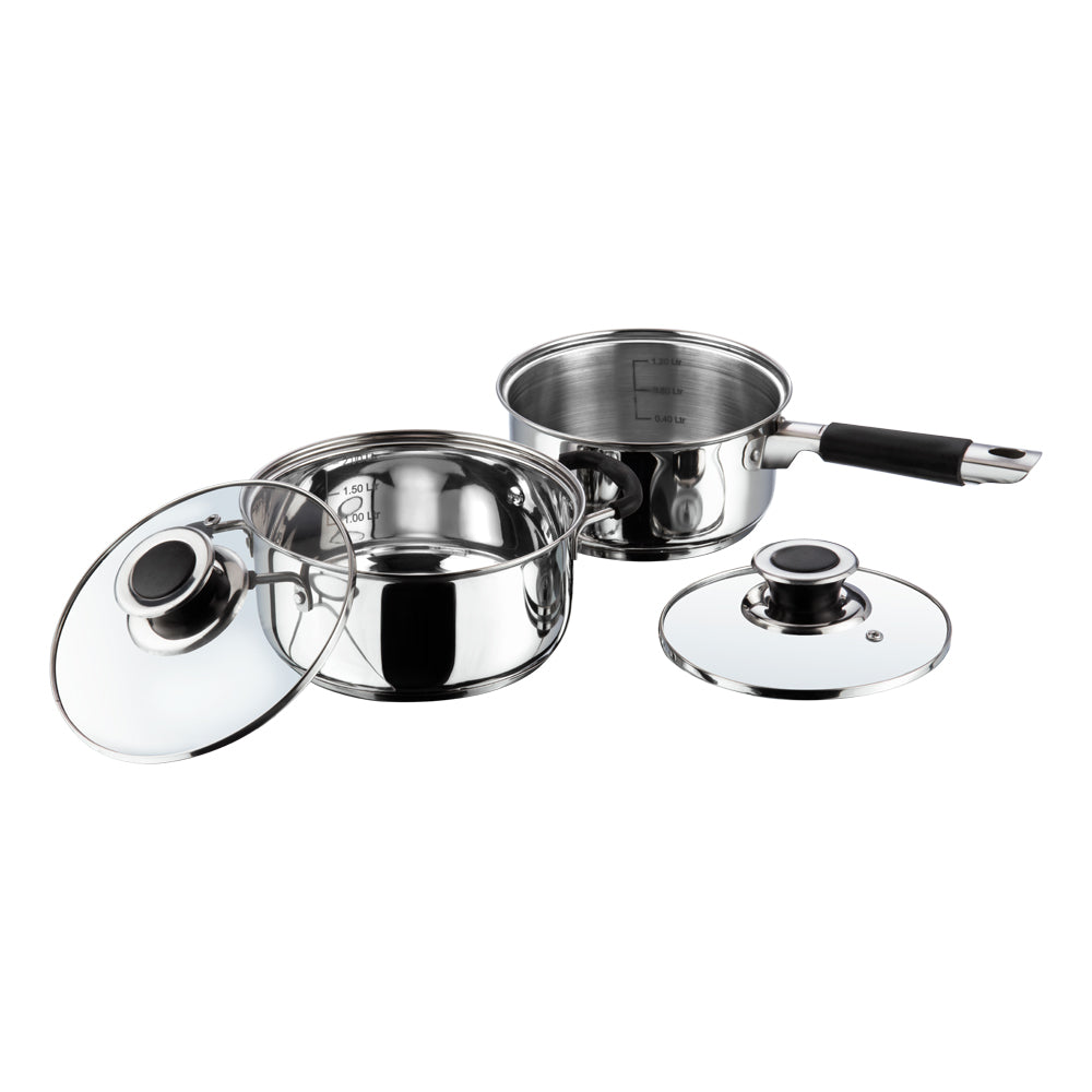 Vinod Master Chef Set - Saucepan with Glass Lid and Silicon Handle | Vinod Cookware