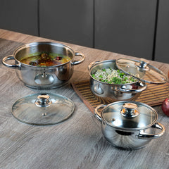 Vinod Stainless Steel Solid Milano Saucepot Set - 3 Piece (Induction Friendly)
