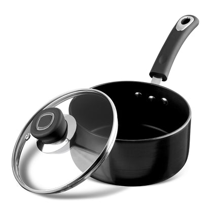 Vinod Hanos Non Stick Saucepan - Minimal Oil Usage with Glass Lid | Vinod Cookware India
