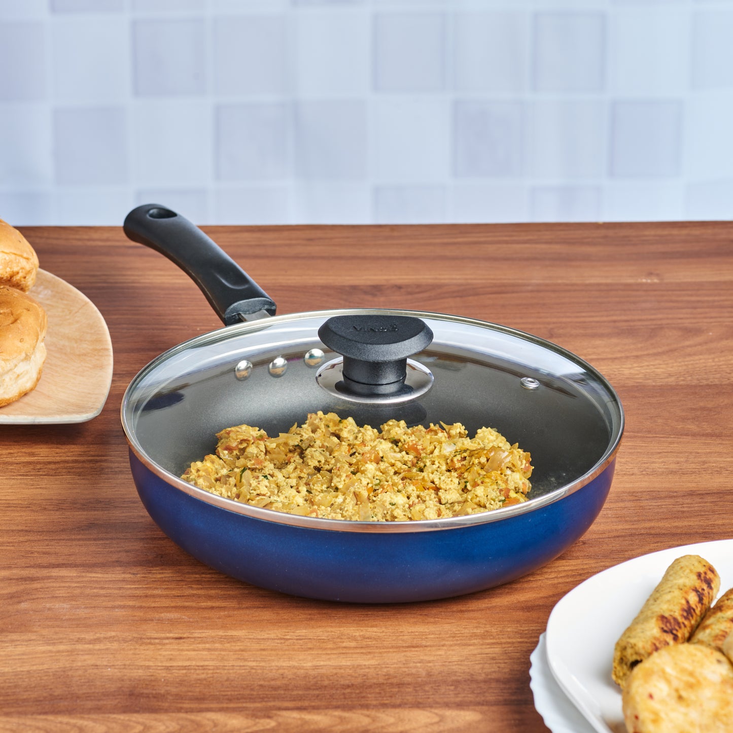 Vinod Zest Non Stick Deep Fry Pan with Lid - Main View Gas | Vinod Cookware India